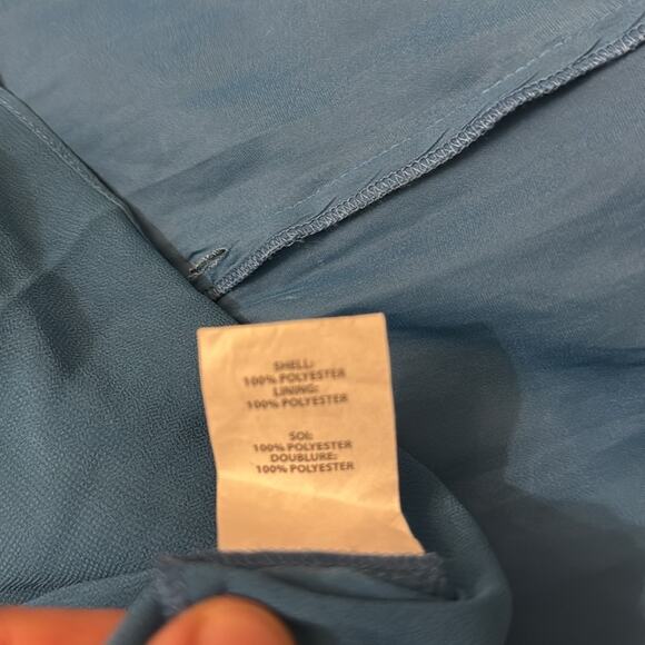 Ramy Brook Long Sleeve Satin Blue V Neck Midi Dress - Picture 7 of 8